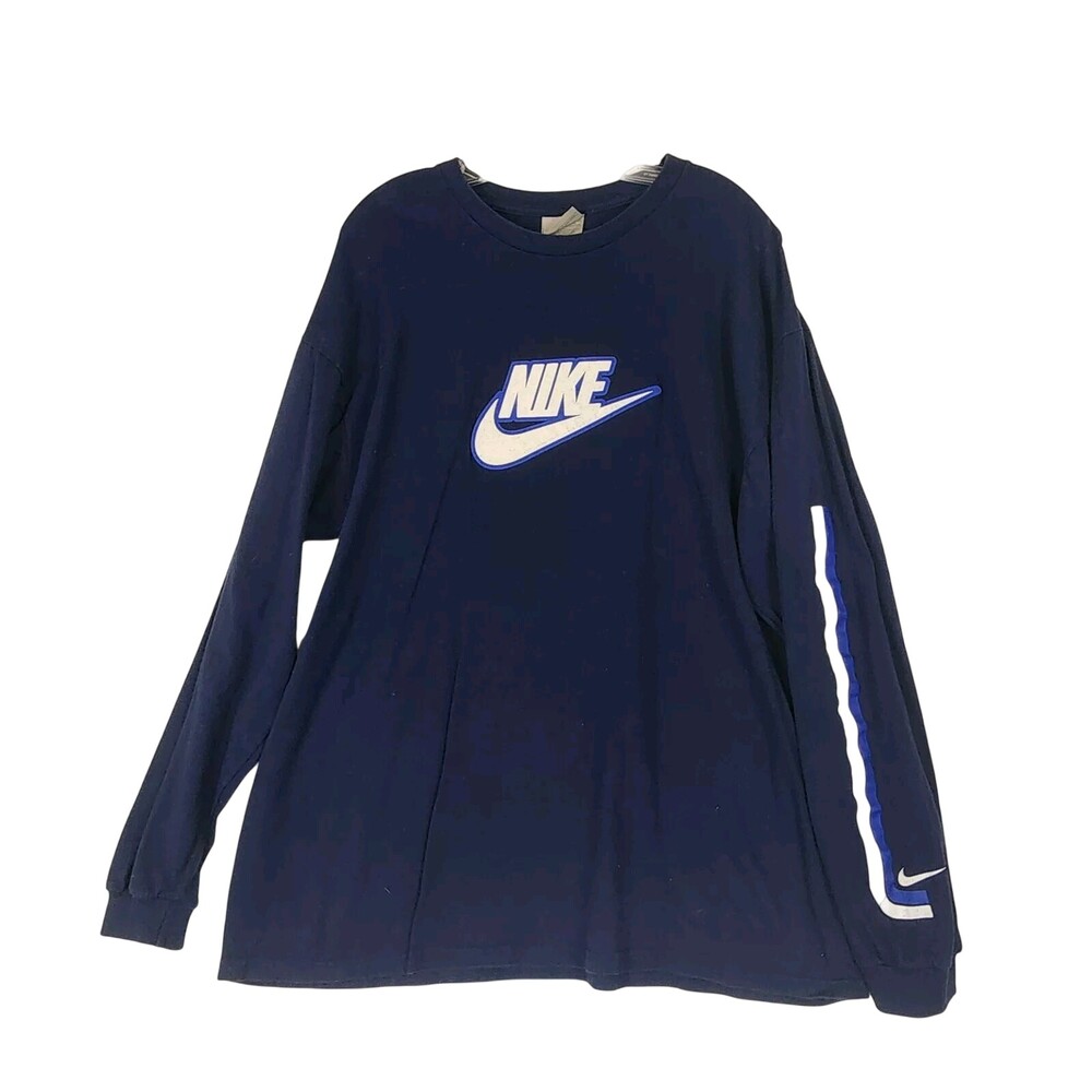Vintage Y2K Nike Men Center Silver Swoosh Check Long Sleeve Shirt XXL Blue #1057
